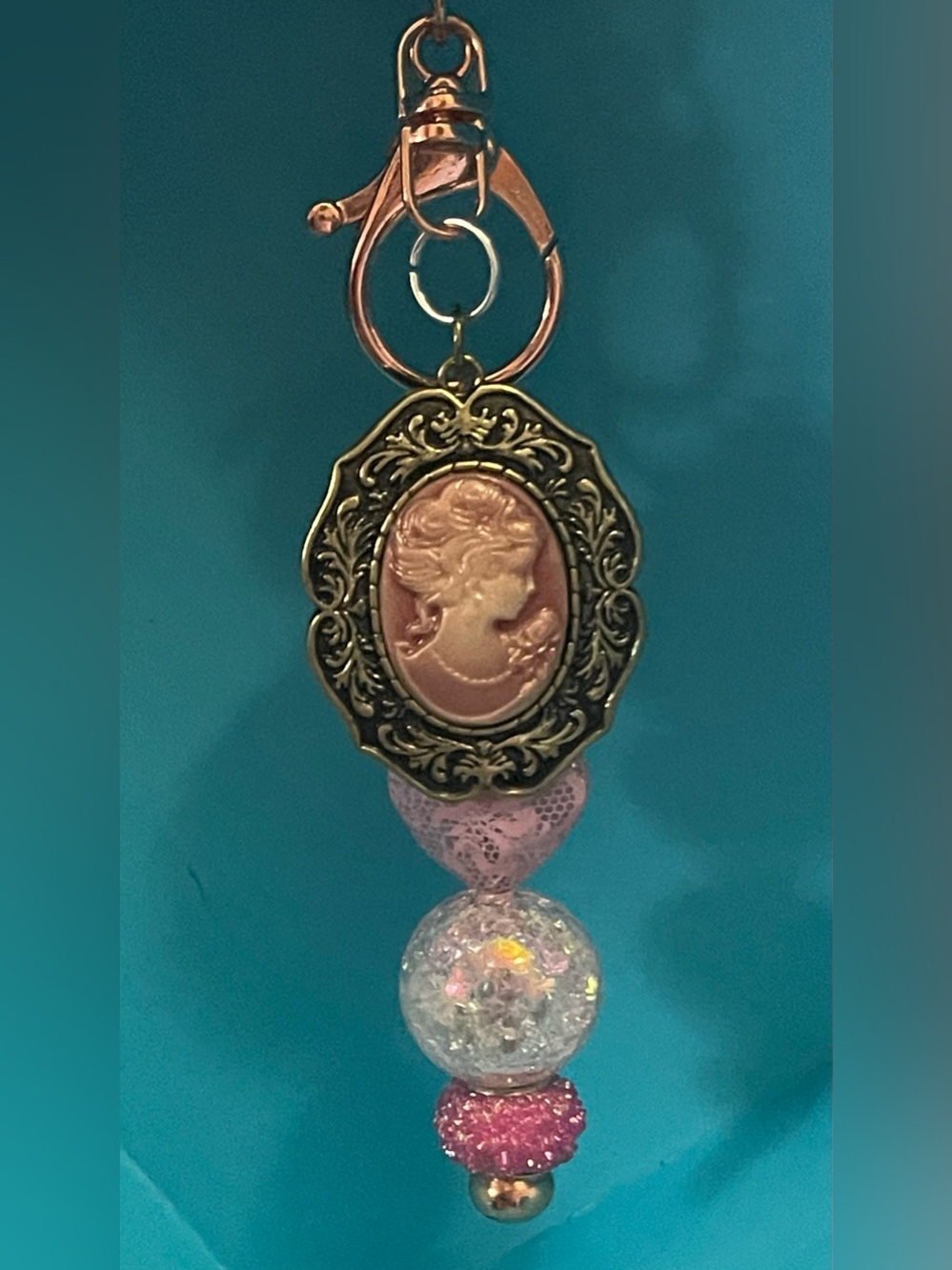 Vintage-Inspired Pink Cameo Keychain Charm